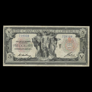 Canada, Canadian Bank of Commerce, 5 dollars : 2 janvier 1917