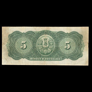 Canada, Banque d'Hochelaga, 5 piastres : 2 mai 1898