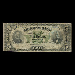 Canada, Molsons Bank, 5 dollars : 2 juillet 1898