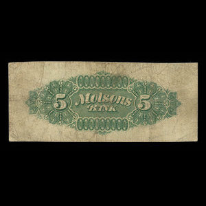 Canada, Molsons Bank, 5 dollars : 2 juillet 1898