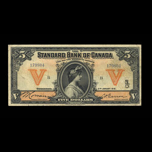 Canada, Standard Bank of Canada, 5 dollars : 2 janvier 1918