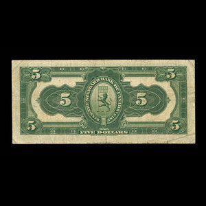 Canada, Standard Bank of Canada, 5 dollars : 2 janvier 1918