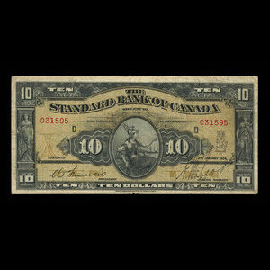 Canada, Standard Bank of Canada, 10 dollars : 2 janvier 1924