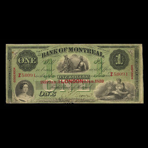 Canada, Banque de Montréal, 1 dollar : 3 janvier 1859