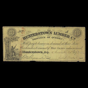 Canada, Hunterstown Lumber Co., 10 cents : 21 novembre 1873