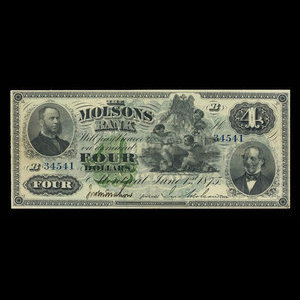 Canada, Molsons Bank, 4 dollars : 1 juin 1875