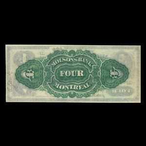 Canada, Molsons Bank, 4 dollars : 1 juin 1875