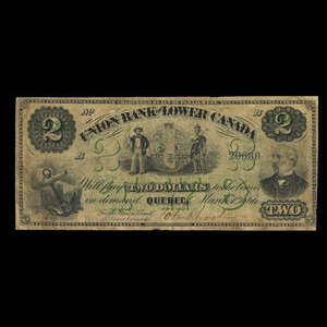 Canada, Union Bank of Lower Canada, 2 dollars : 1 mars 1866