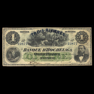 Canada, Banque d'Hochelaga, 4 piastres : 2 juillet 1877