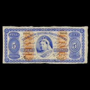 Canada, Bank of British North America, 5 dollars : 1 mai 1884