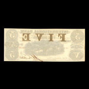 Canada, International Bank of Canada, 5 dollars : 15 septembre 1858