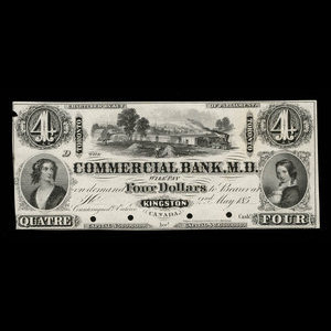 Canada, Commercial Bank of the Midland District, 4 dollars : 2 mai 1855