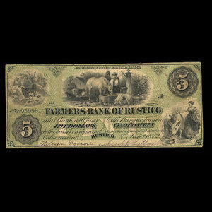 Canada, Farmers Bank of Rustico, 5 dollars : 2 janvier 1872