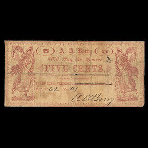 Canada, A.A. Barry, 5 cents : 18 octobre 1862