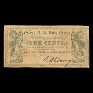 Canada, A.A. Barry, 10 cents : 18 octobre 1862