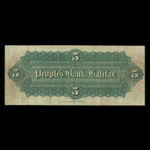 Canada, People's Bank of Halifax, 5 dollars : 1 juillet 1882