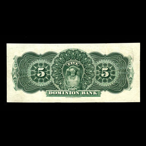 Canada, Dominion Bank, 5 dollars : 3 juillet 1905