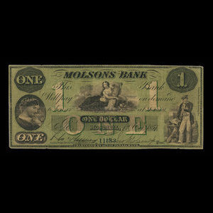 Canada, Molsons Bank, 1 dollar : 1 octobre 1857