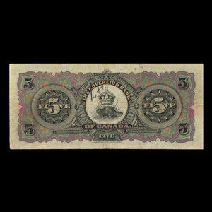 Canada, Sovereign Bank of Canada, 5 dollars : 1 mai 1902