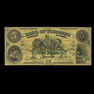 Canada, Bank of Toronto (The), 5 dollars : 1 février 1906