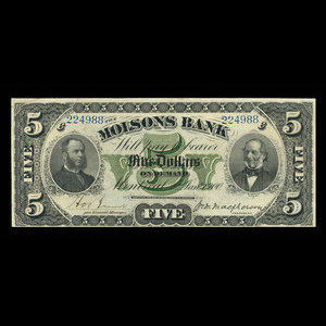 Canada, Molsons Bank, 5 dollars : 2 janvier 1900