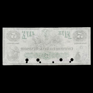 Canada, Commercial Bank of Windsor, 5 dollars : 1 septembre 1870