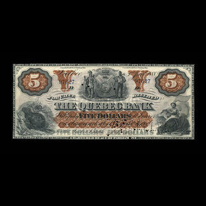 Canada, Banque de Québec, 5 dollars : 3 janvier 1888