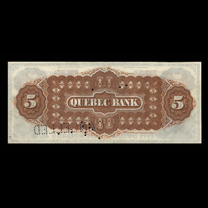 Canada, Banque de Québec, 5 dollars : 3 janvier 1888