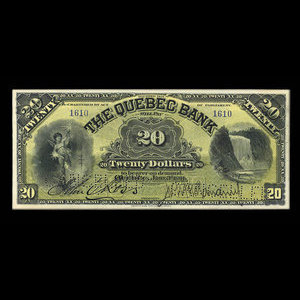 Canada, Banque de Québec, 20 dollars : 3 janvier 1911