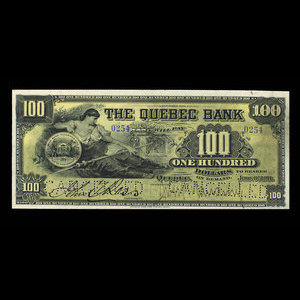 Canada, Banque de Québec, 100 dollars : 3 janvier 1911