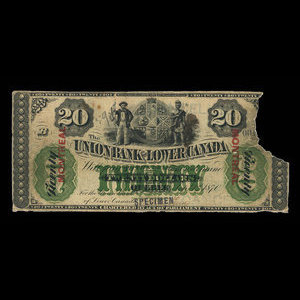 Canada, Union Bank of Lower Canada, 20 dollars : 1 septembre 1870