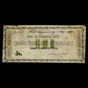 Canada, William Price & Fils, 5 shillings : 1 novembre 1848