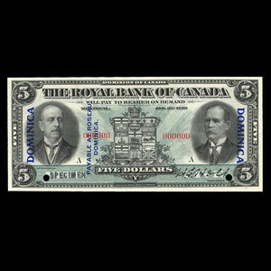 Dominique, Banque Royale du Canada, 5 dollars : 2 janvier 1913