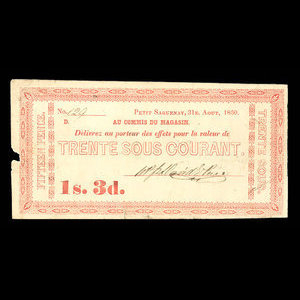 Canada, William Price & Fils, 30 sous : 31 août 1850