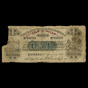 Canada, Bank of British North America, 1 dollar : 1 janvier 1856