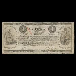 Canada, Bank of British North America, 4 dollars : 1 décembre 1851