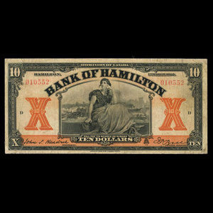 Canada, Bank of Hamilton, 10 dollars : 1 mars 1922