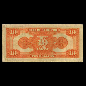 Canada, Bank of Hamilton, 10 dollars : 1 mars 1922