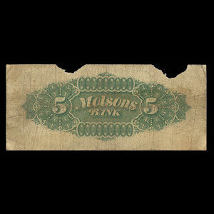 Canada, Molsons Bank, 5 dollars : 3 janvier 1893