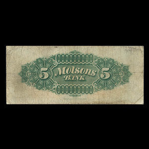 Canada, Molsons Bank, 5 dollars : 2 mai 1904