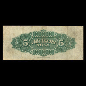 Canada, Molsons Bank, 5 dollars : 2 octobre 1905