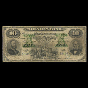 Canada, Molsons Bank, 10 dollars : 2 juillet 1890