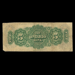 Canada, Ontario Bank, 5 dollars : 1 novembre 1870