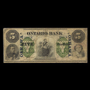 Canada, Ontario Bank, 5 dollars : 1 novembre 1870