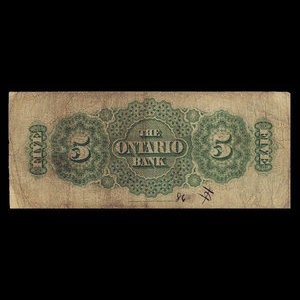 Canada, Ontario Bank, 5 dollars : 1 novembre 1870