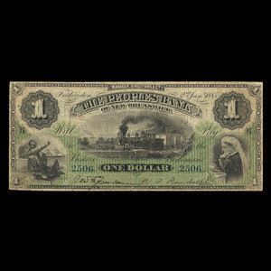 Canada, Peoples Bank of New Brunswick, 1 dollar : 2 janvier 1885