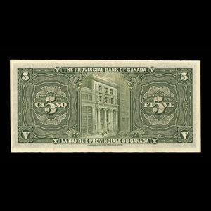 Canada, Banque Provinciale du Canada, 5 dollars : 1 septembre 1936