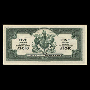 Trinité, Banque Royale du Canada, 5 dollars : 2 janvier 1920