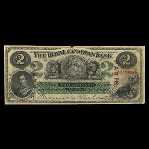 Canada, Royal Canadian Bank, 2 dollars : 26 juillet 1865