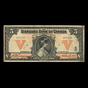 Canada, Standard Bank of Canada, 5 dollars : 2 janvier 1914